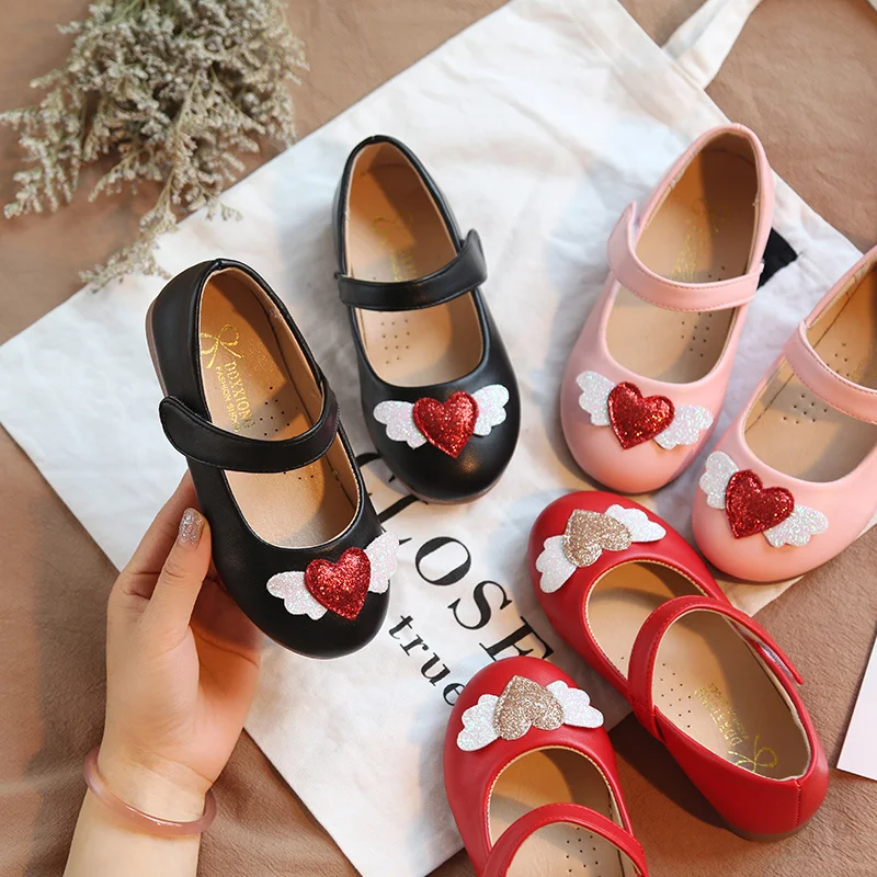 Kid Shoes Children Girls  Children's Leather Shoes Autumn Babay  Love Moccasins Shoes Single Shoes Non-Slip Soft Bottom SMG015