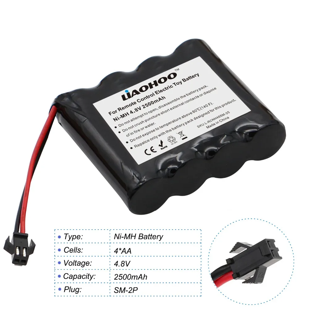 LiaoHOO 4.8V 2500mAh NiMH Rechargeable AA Battery with SM 2P Plug for