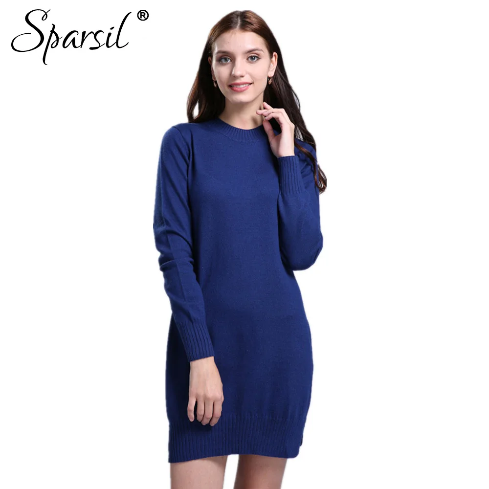 

Sparsil Women's Autumn O-Neck Cashmere Blend Pullover Sweater Fashion Lady Rib Cuff Knitted Hem Split Design Knitwear Sweaters