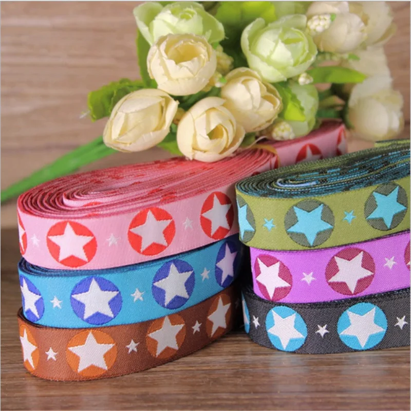 

2016 NEW wholesale 5/8 '(16 mmx10yards) 100% Polyester Woven Jacquard Ribbon star series for Dog collar free shipping