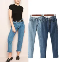 Женские брюки летние Джинсы бойфренда для женщин винтажные с высокой талией вымытые синие джинсовые длинные шаровары на молнии Femme брюки