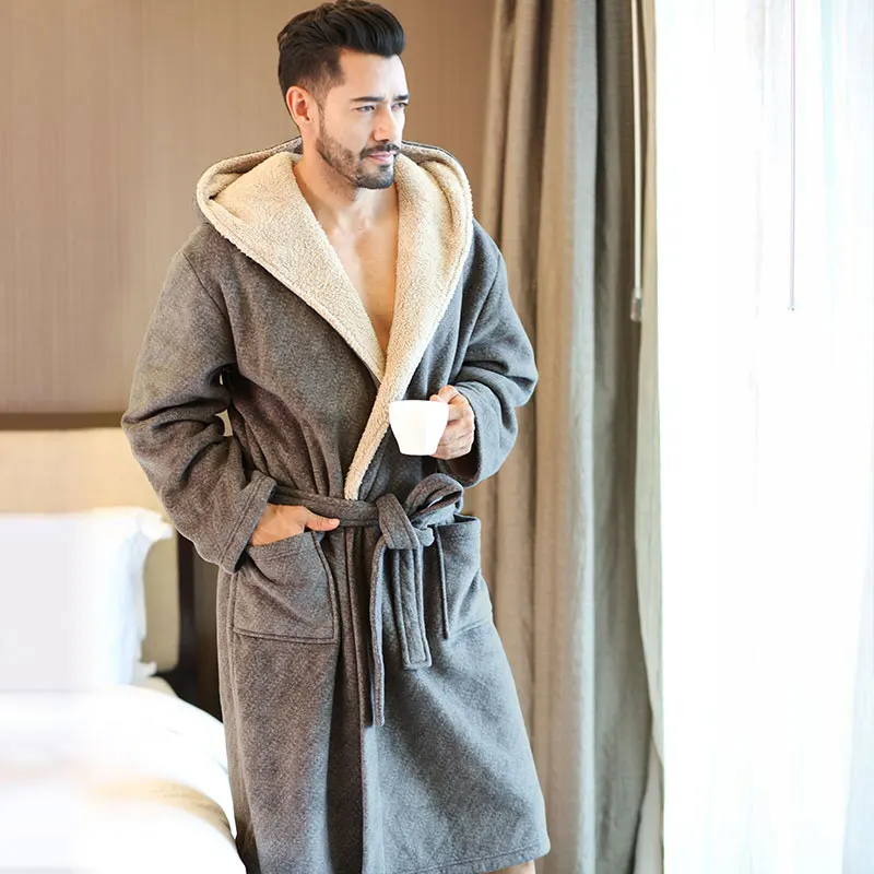 Зимний мужской Халат с капюшоном фланелевый длинный банный халат мужской комфортный серый длинный домашний теплый халат Vs Tmall