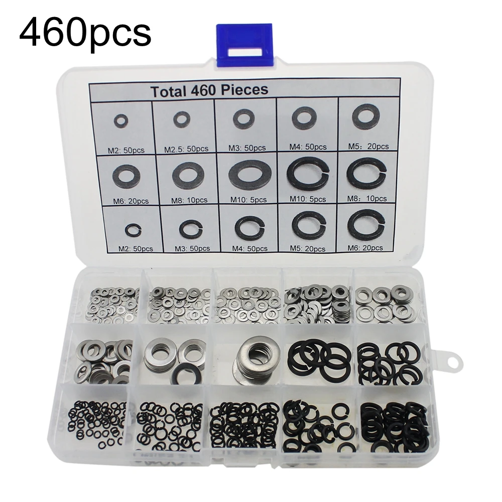 460pcs M2M2.5M3M4M5M6M8M10 Stainless Steel Flat Washer with Black