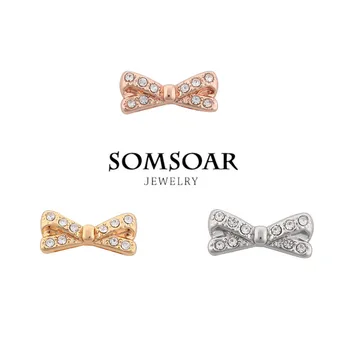 

Somsoar Jewelry Crystal Pave Bow Charms for Leather wrappable Bracelet and Pendant Necklace 10pcs/lot