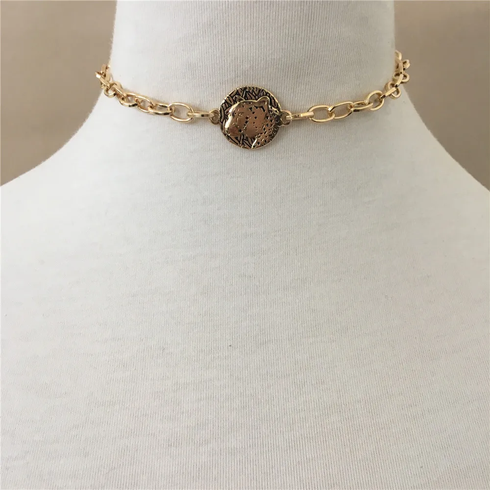 

TRENDY GOLD COLOR PLATING LEOPARD PENDANT COURAGE CHOKER NECKLACE WOMEN GIRL NECKLACE
