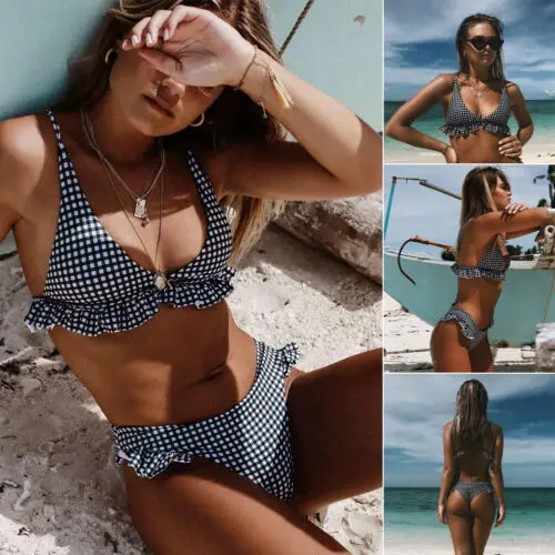 {Excellent|Wonderfull|Very Good|Very Recommended} Women's Ruffle Plaid Push Up Bikini Tankini Set Swimwear Brazilian 2Pcs Bathing Suit Swimsuit Biquini Beachwear Discount Price