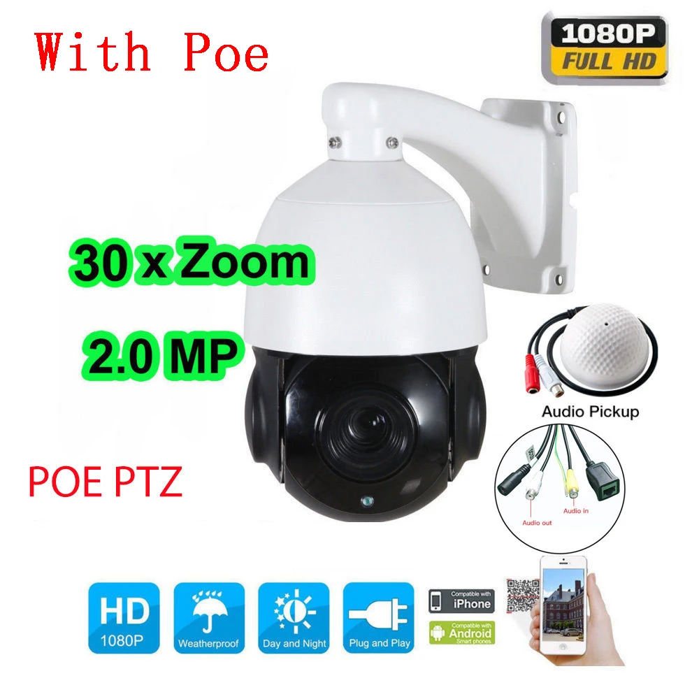 Скоростная купольная IP камера HD PTZ 4 5 дюйма 30 кратный зум 1080P 2 Мп IR Night CMOS Auto|Камеры