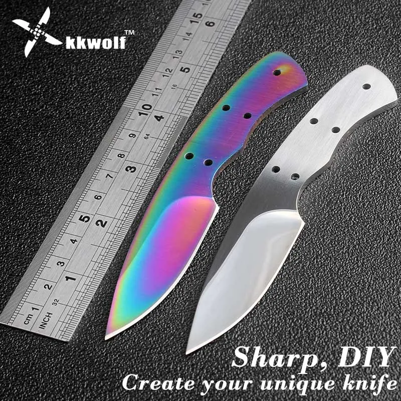 KKWOLF diy нож с фиксированным лезвием заготовки 440c из нержавеющей стали DIY лезвия edc Белый Карманный охотничий нож для выживания разноцветный нож