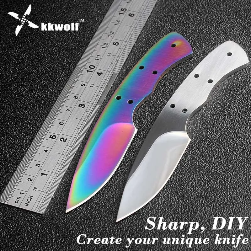Kkwolf الفراغات diy نصل السكين الثابتة 440c الفولاذ الصلب diy شفرات edc الأبيض الجيب بقاء الصيد سكين سكين متعدد الألوان