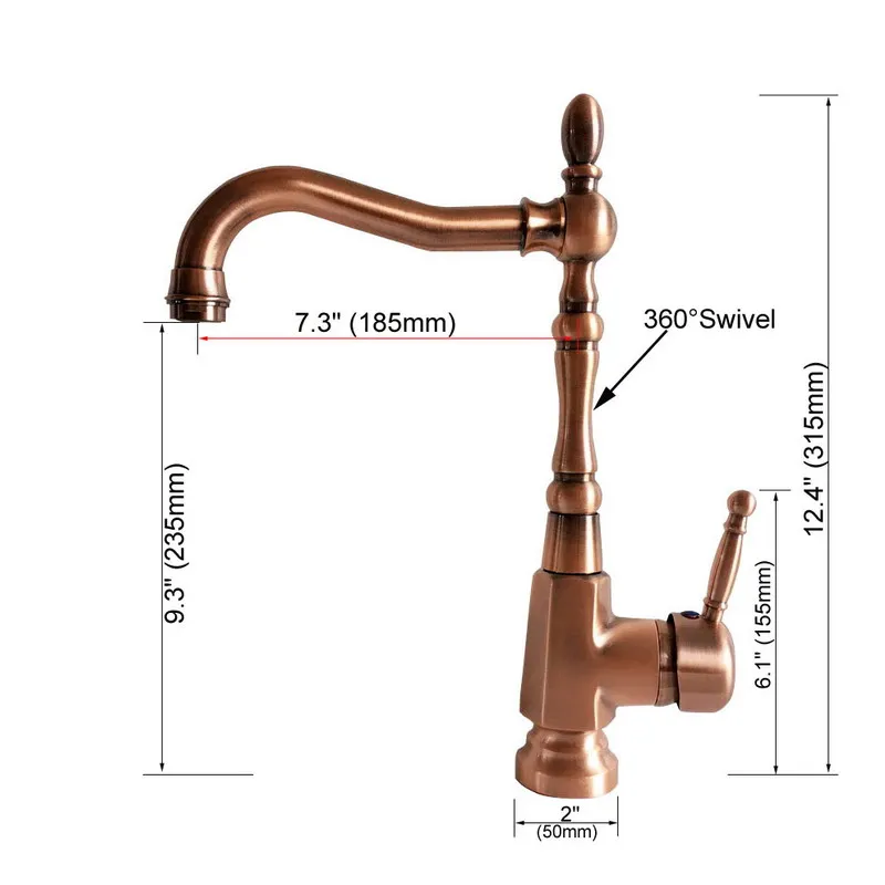 Swivel Spout Water Tap Antique Red Copper Single Handle Single Hole Kitchen Sink & Bathroom Faucet Basin Mixer Tap anf415