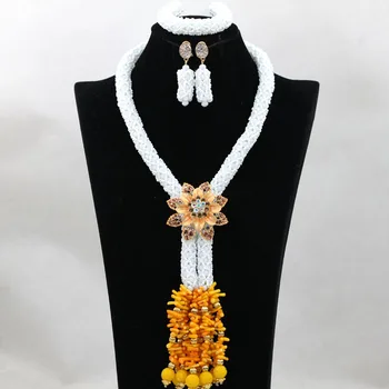 

Fashion White African Crystal Women Necklace Earrings Jewelry Sets Coral Women Wedding Party Jewelry Beads Set Free Ship QW225