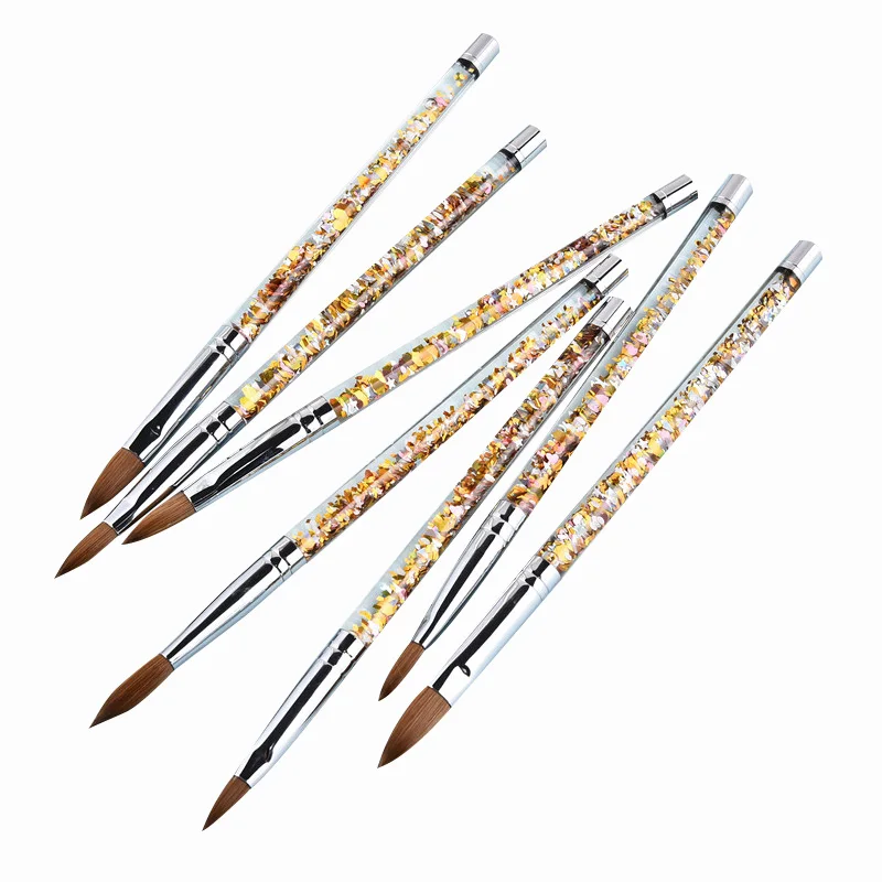 Tanie Najnowszy 1pc Kolinsky Sable paznokci akrylowych pędzelek z płynnym przepływem brokat pędzel do zdobienia paznokci na narzędzia do paznokci 8 #10 #12 #14 #16 #