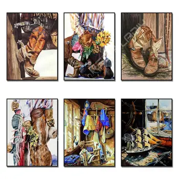 

Diamond Embroidery West Cowboy Shoes Diamond Mosaic Patterns Cross Stitch Full Square/Round Drill Painting Rhinestone Needlework
