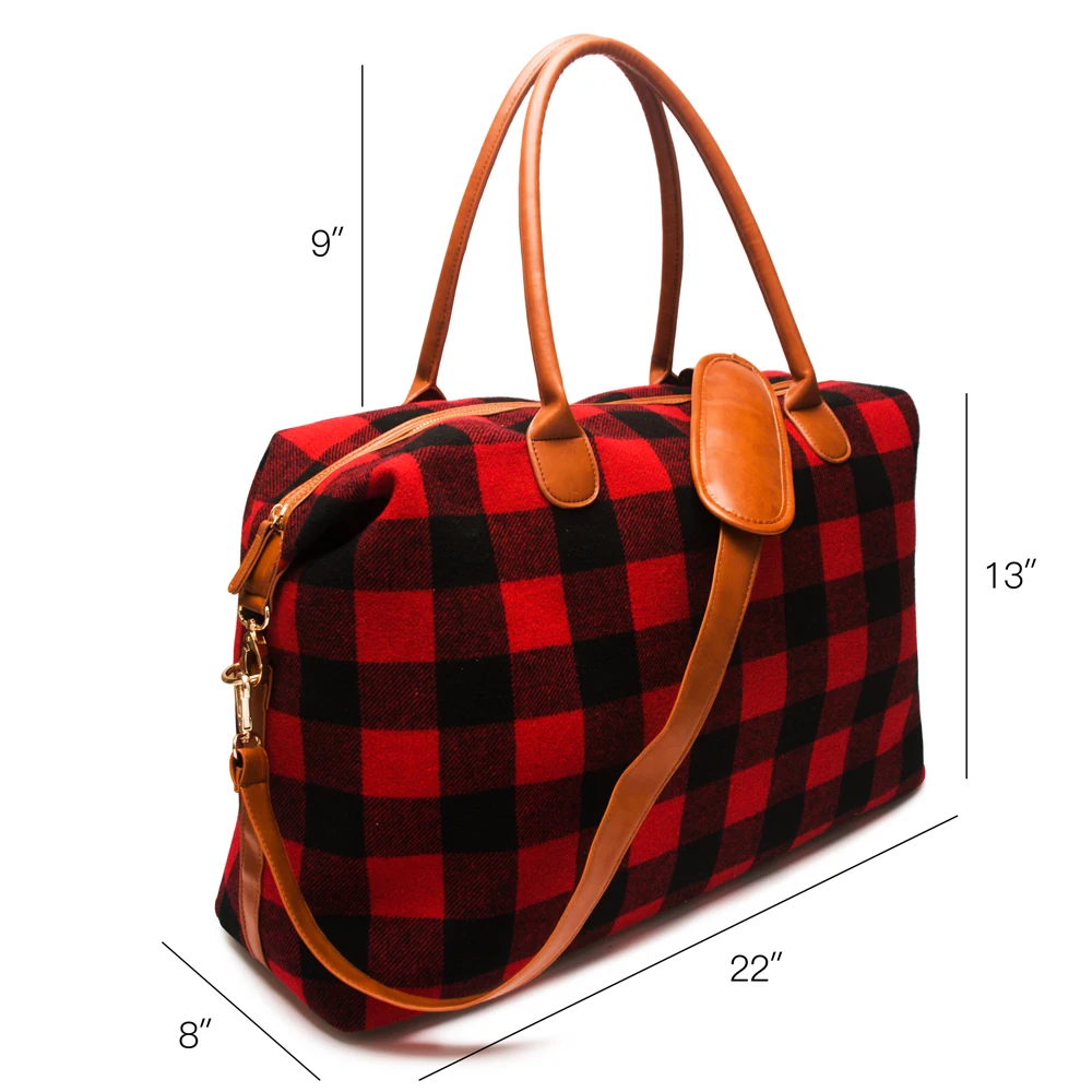 

Sale 2 Large Plaid Buffalo Patterns Duffle Bag ,Wholesale Red And Black Plaid Design Accessory Organizer Night Tote DOM-1091065