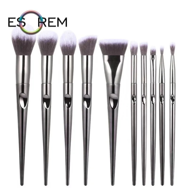 

ESOREM 10pcs Fashion Makeup Brushes Synthetic Metallic Handle Makeup Brush Flat Definer Angled Contour Pinceau Maquillage 062602