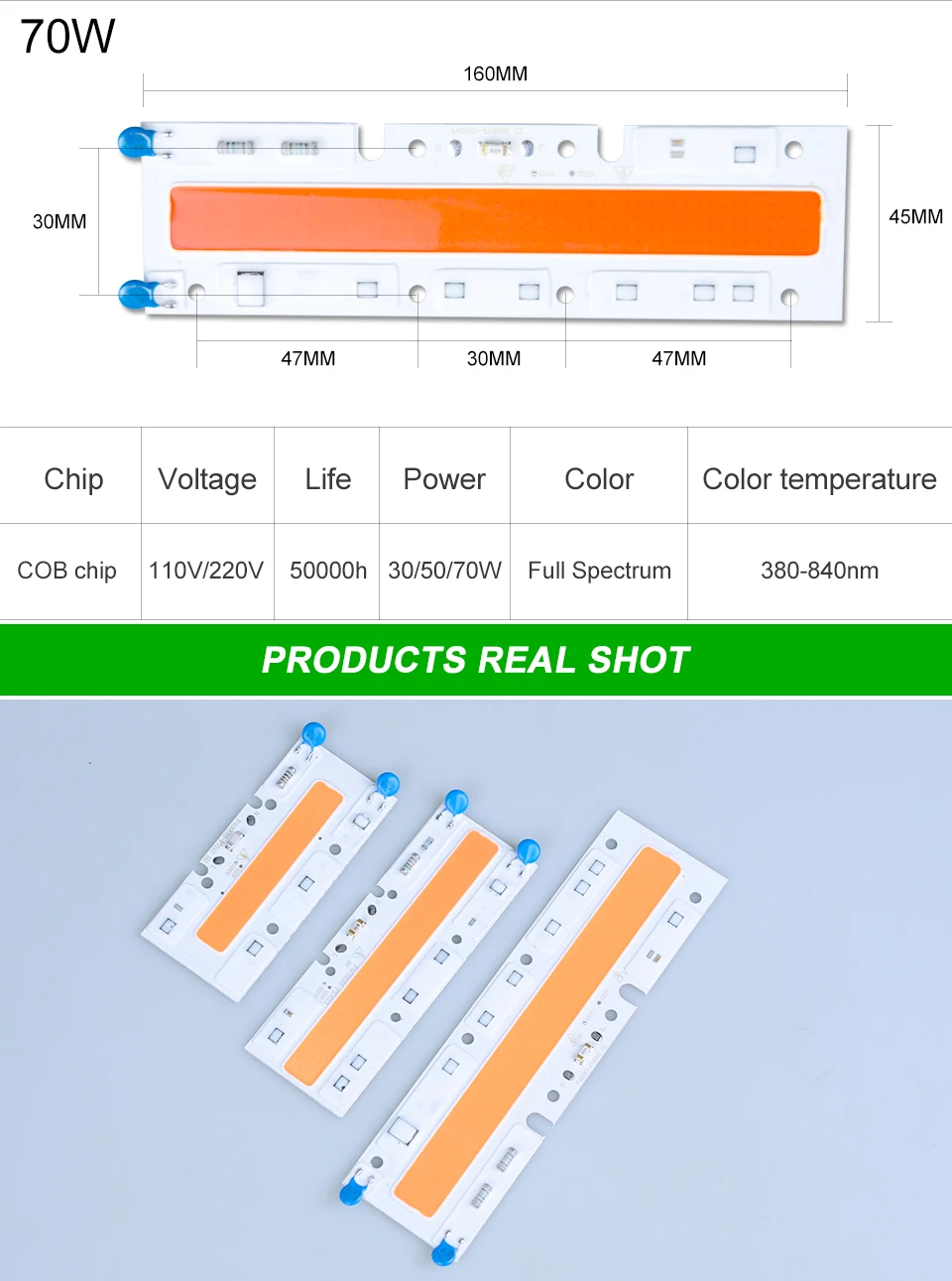 AC110V 220 В полный спектр растет свет 30 Вт 50 Вт 70 Вт Smart LED IC УДАРА чип лампы для внутреннего гидропоники завода рассады расти