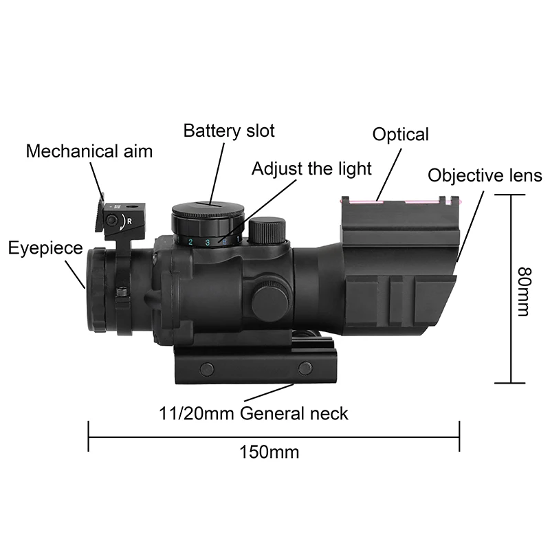 4X32 ACOG оптический прицел Сетка волокно красный зеленый синий с подсветкой Оптический прицел с красной точкой 20 мм рельс для охоты