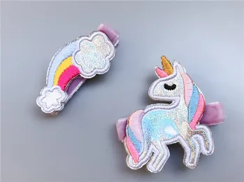 

Retail 2pcs/set Fashion Glitter Laser Unicorn Hairpins Solid Rainbow Hair Clips Princess Headwear Fairy Hair Accessories