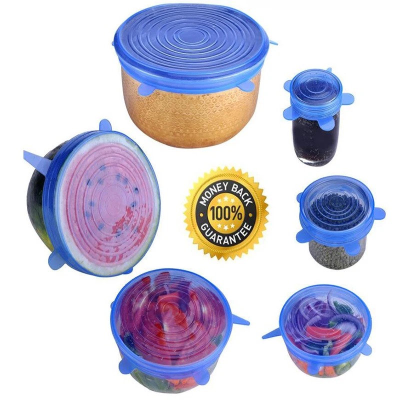 6pcs Reusable Silicone Food Fresh Keeping Sealed Covers Silicone Seal