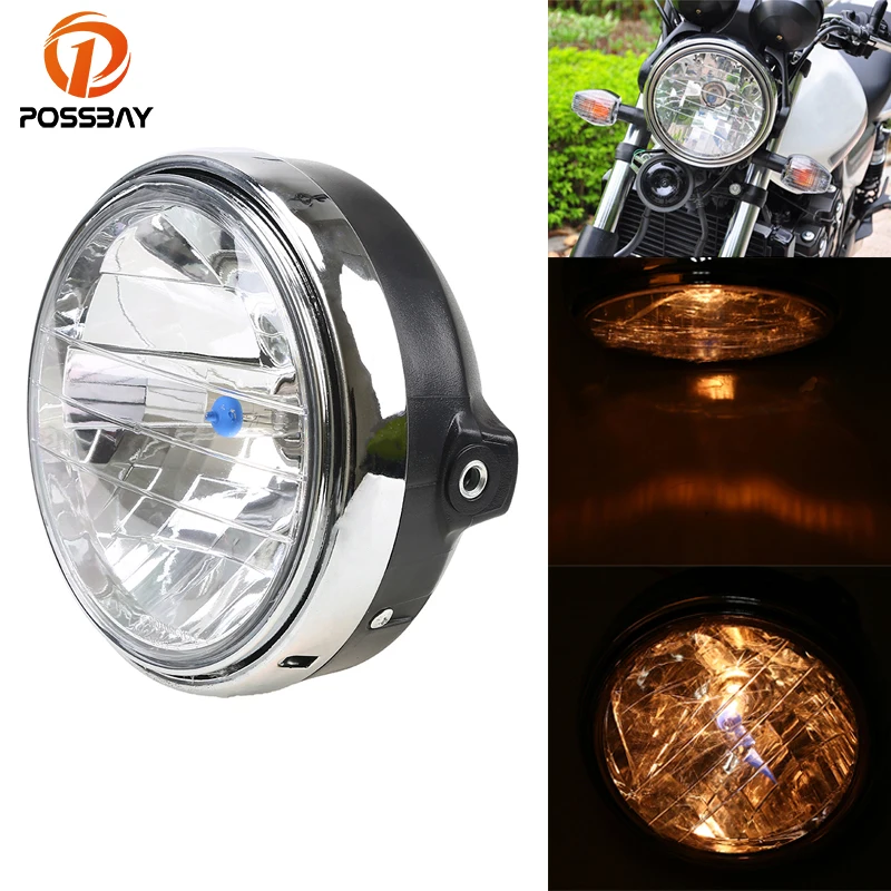 

POSSBAY Universal Motorcycle Headlight Front Light Amber Cafe Racer Light for Suzuki Honda CB400 CB500 CB1300 Hornet 250 600 900