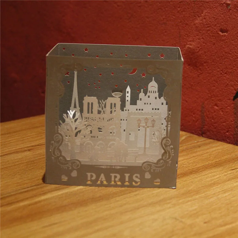 3D лазерная резка ручной работы резьба Модель Парижа бумажные Пригласительные открытки бизнес творческий подарок коллекция сувениров