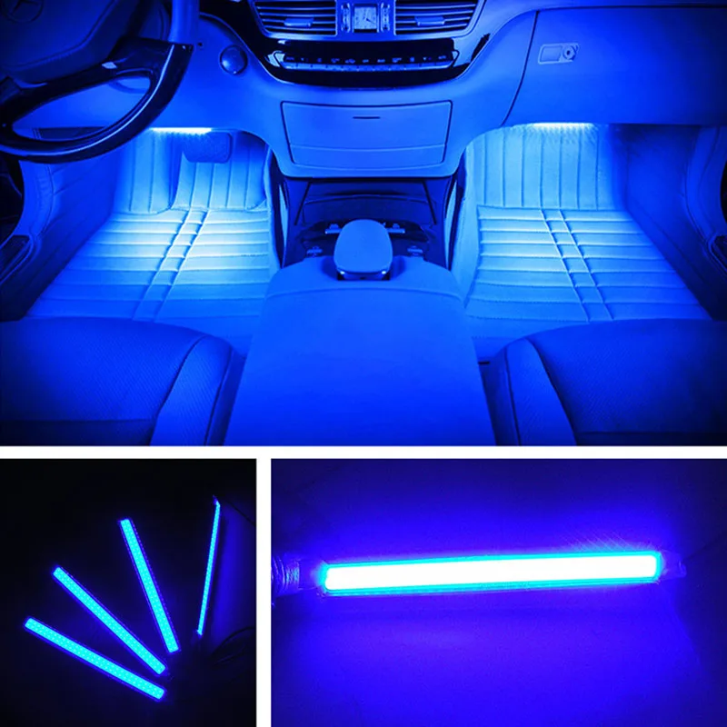 

4in1 DC 12V Blue Super Bright Car Interior Footwell Decor Atmosphere LED Neon Light With super high brightness