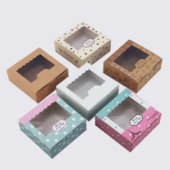 

Kraft paper Baking Food Carton Kraft Box with clear window,Cookies Gift packaging Box, Mooncake Macaron cake Packaging paper box
