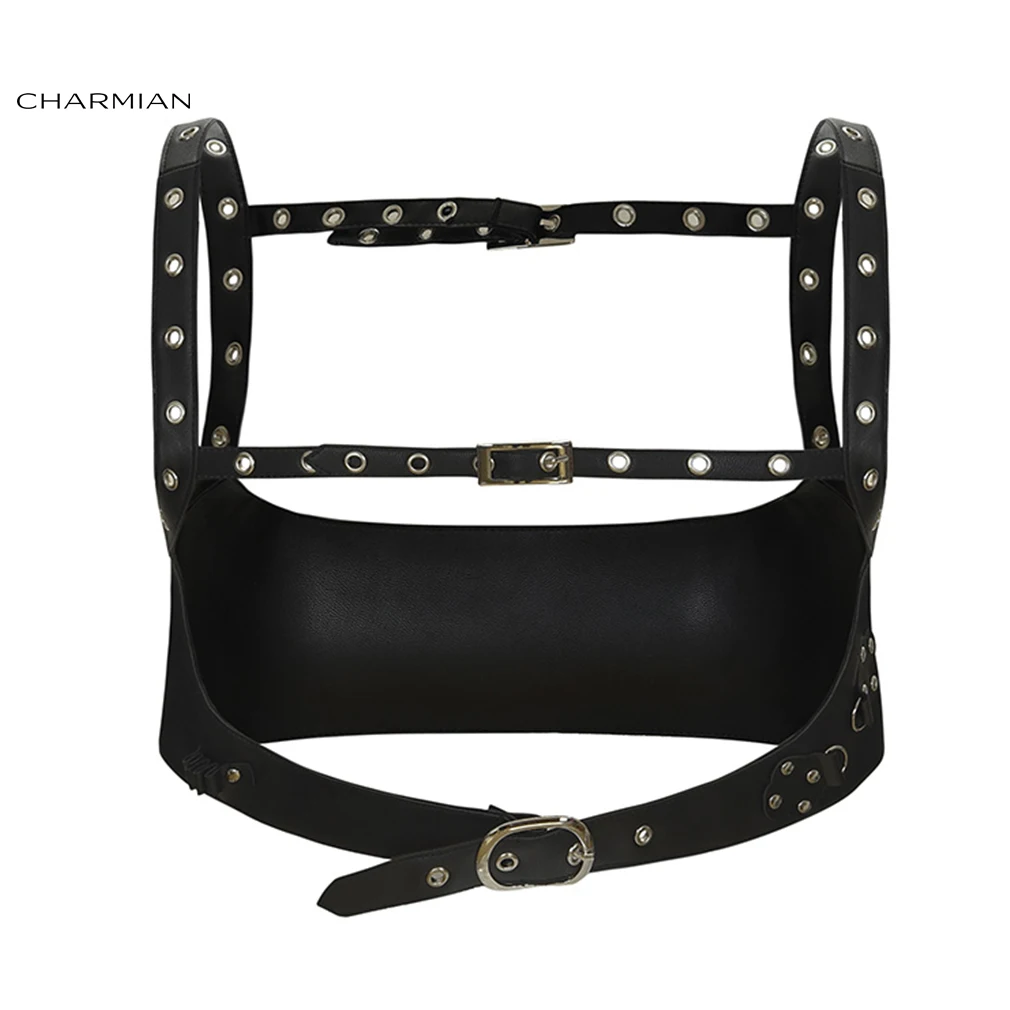 

Charmian Women's Steampunk PU Leather Strappy Tank Eyelet Buckle Cinch Underbust Corset Belt Harness