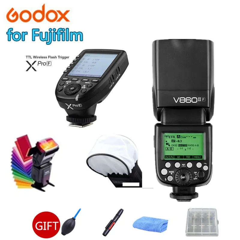 

GODOX V860IIF GN60 2.4G HSS 1/8000s Wireless TTL Li-ion Battery Flash Light Speedlite + Xpro-F Trigger for Fuji Fujifilm Cameras