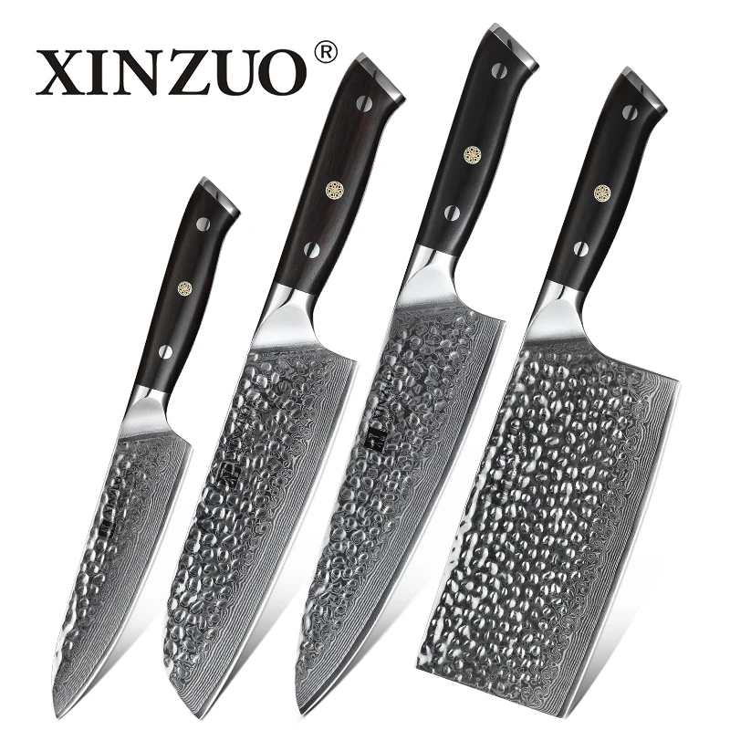  XINZUO 4PCS Kitchen Knife Set Damascus Steel Kitchen Knives Set Stainless Steel Chef Meat Cleaver K - 33020341886