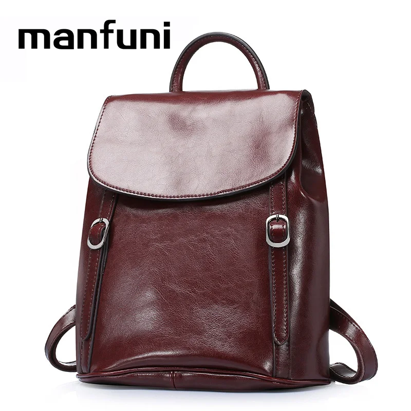 

MANFUNI Genuine Leather Backpacks Women Travel Backpack Female Bags Brown Black BackBag