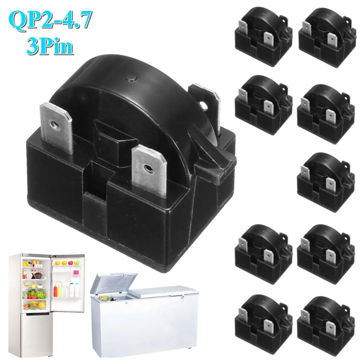 

10Pcs/set QP2-4.7 3Pin PTC Refrigerator Start Relay Cooler Compressor Wine Centers Beverage Coolers Compressor Starter