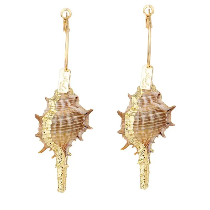 

Golden Natural Ocean Seashell Couch Sea Witch Drop Dangle Earrings Women Jewelry