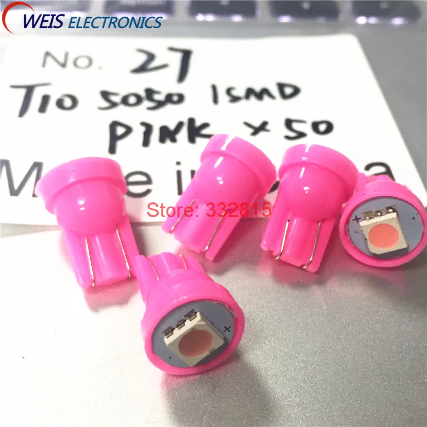 100pcs T10 1smd 5050 Pink White Led Gauge Lamps Car Dashboard Warning