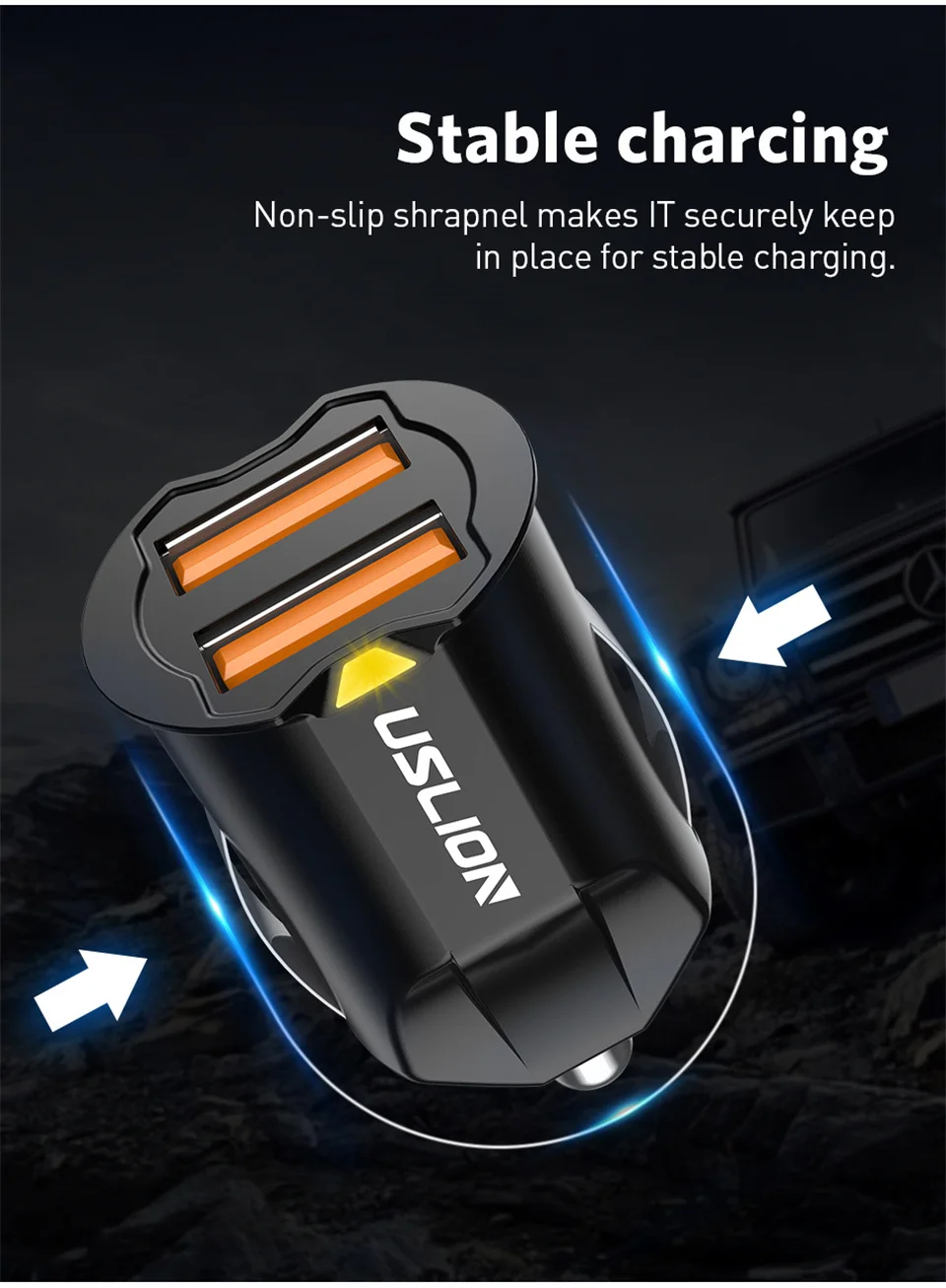 USLION Mini 2 порта Переходник USB для зарядки в машине для iPhone samsung QC3.0 Быстрая зарядка USB зарядное устройство для мобильного телефона двойной USB Автомобильное зарядное устройство