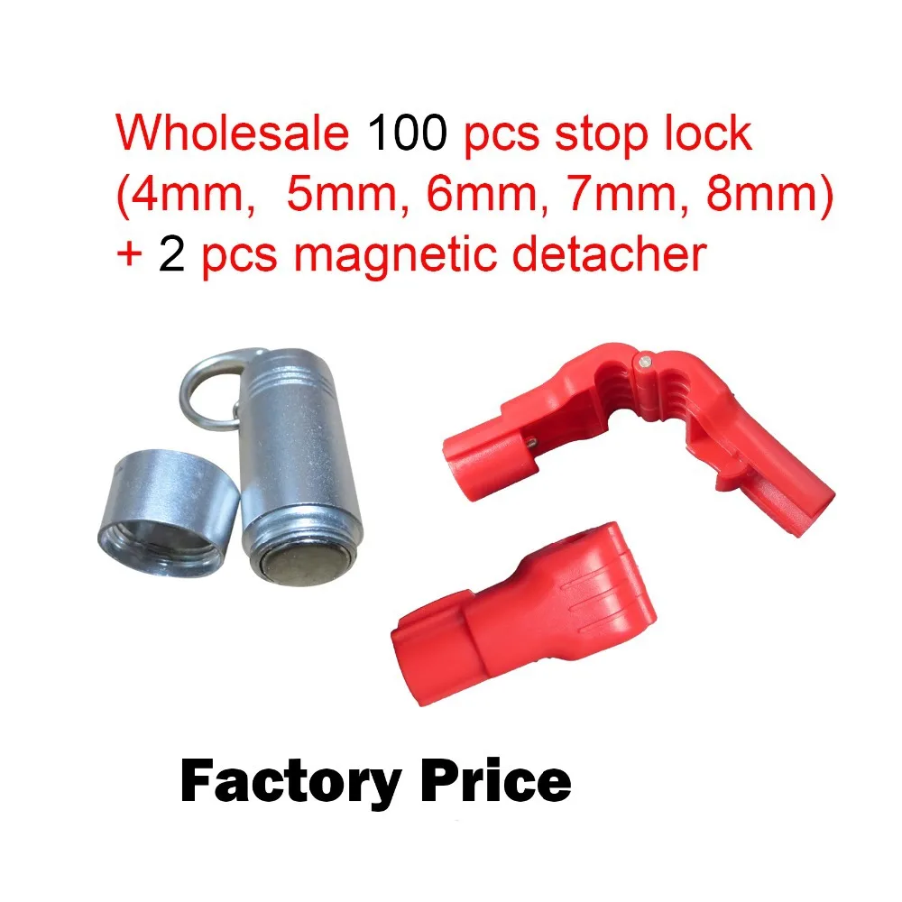 

2015 wholesale 100 pcs display hook stop lock + 2 pcs mini 4500gs magnetic detacher for stop lock factory price