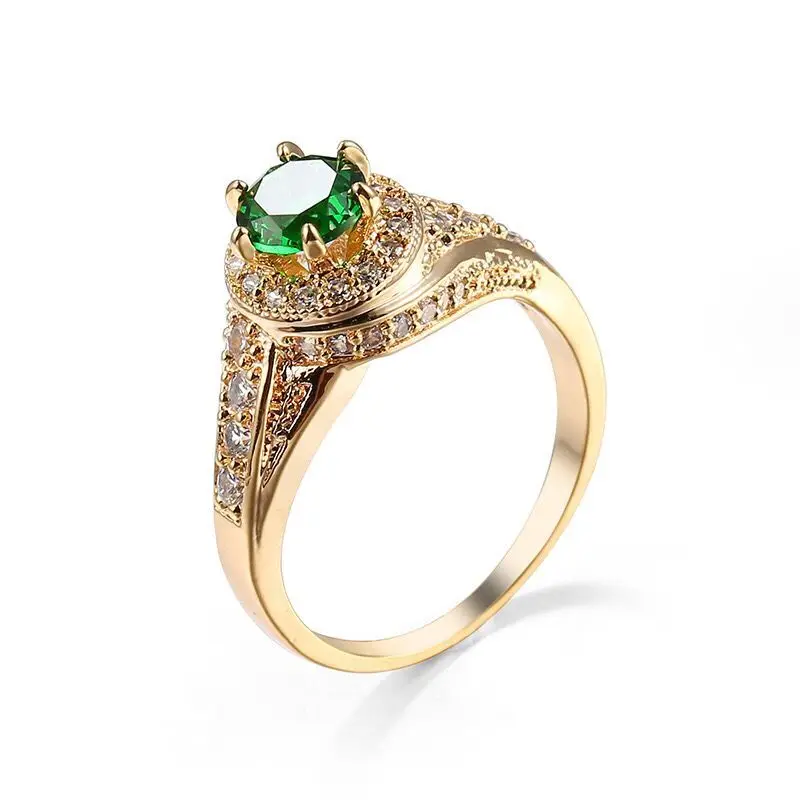 MxGxFam блестящие кольца с зеленым цирконием для модных женщин, повседневная одежда, золотой цвет, 18 К, популярные ювелирные изделия AAA+ CZ