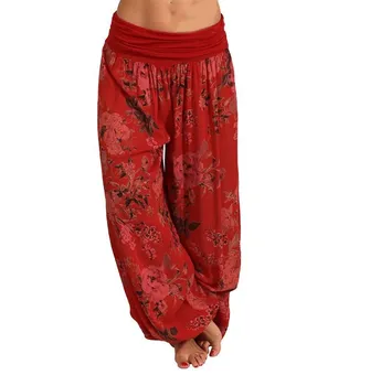 

8 Colors 2019 Summer Women Wide Leg Pants Low Loose Boho Print Pants Casual Vintage Plus Size Pants