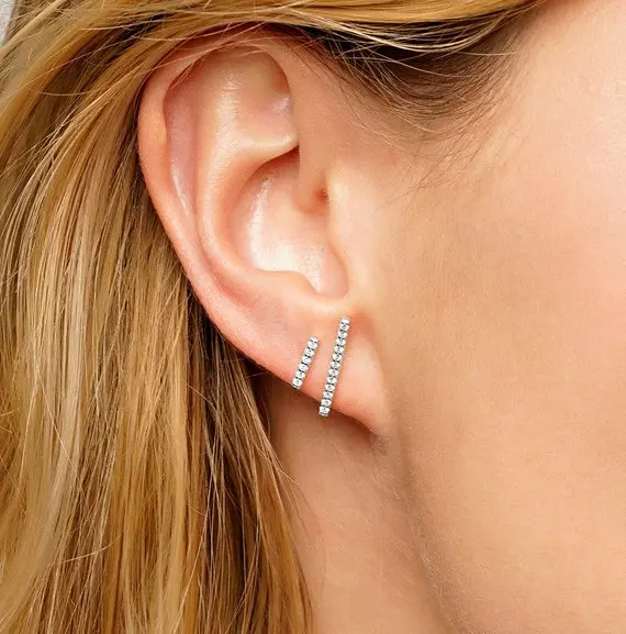

2018 Sale New Fashion Trendy Women Earrings Real 925 Silver Long Short Bar Studs Micro Pave Cz Bling Sparking Delicate Earring