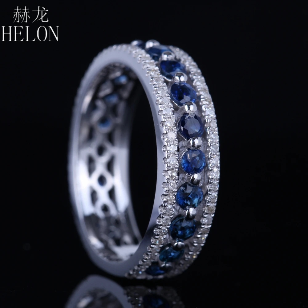 HELON Real 10 к белое золото 1.7CT H/SI круглый натуральный бриллиант& сапфиры обручальное кольцо женские свадебные модные ювелирные изделия