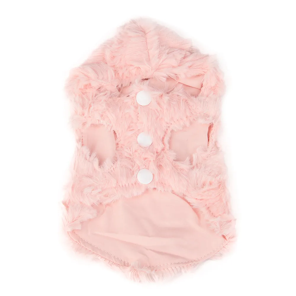 

Newborn Pet Cat Dog Cloth Plush Hooede Vest Winter Warm Pink Hoodie Coat Jacket Costume For Small Dog Size S~L F115