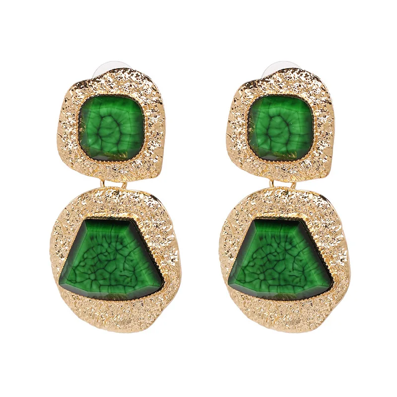 

Punk Style Metal Stone Drop Earring Women Fashion Gold Color Pendant Pendientes Green Red Black Purple Brown Earrings Jewelry