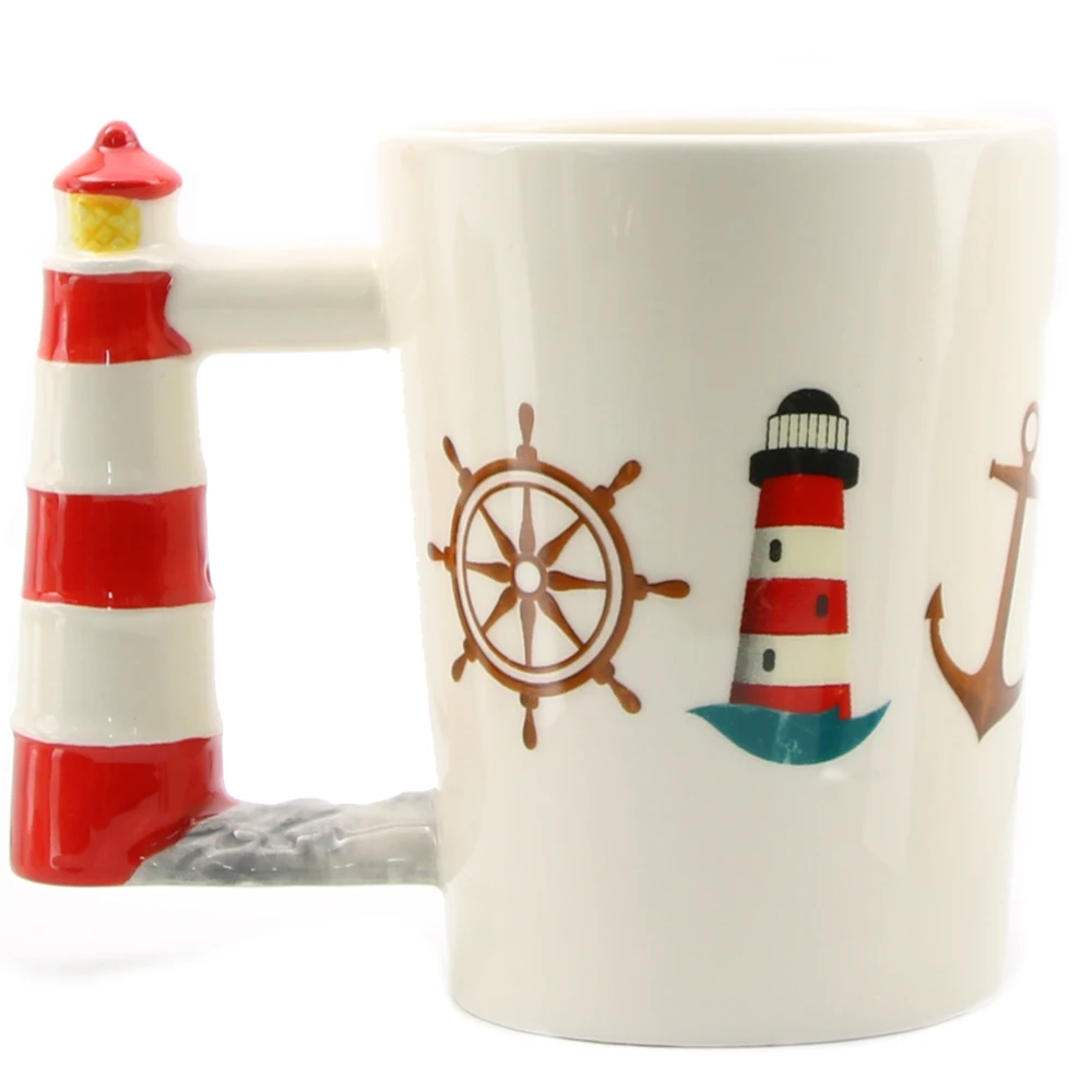 1Piece 380ml Nautical Sailing Mug Vantage Lighthouse Handle Coffee Cup