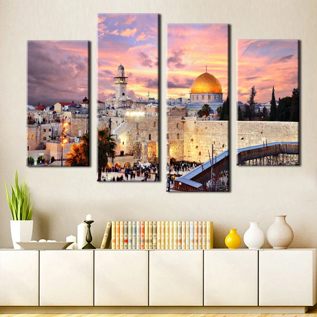 4 pieces modern wall art jerusalem picture home decoration canvas