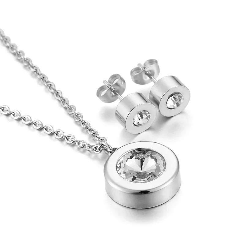 Дубай золото/серебро Цвет ювелирный набор из нержавеющей стали кубический цирконий кулон ожерелье и шпилька Комплект сережек для женщин
