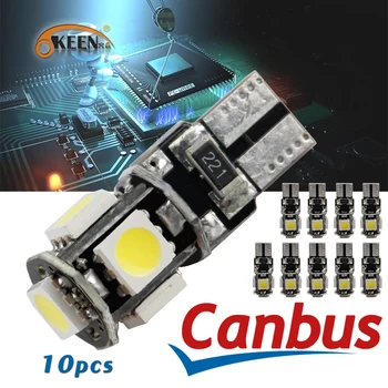 

OKEEN 10Pcs T10 Canbus White Blue Red 5smd 5050 Led Car Light W5w 194 168 Error Bulbs DC 12V Wedge Lamp Band Decoder Sign Trun
