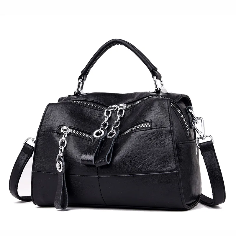 Модные кожаные женские сумки, Повседневная сумка, многофункциональный рюкзак, женская сумка на плечо, высокое качество, сумка-мессенджер, Bolsa Mujer - Цвет: Black
