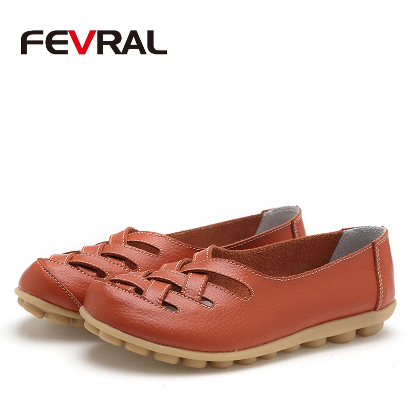 FEVRAL/Модная женская обувь на плоской подошве; сандалии для девочек на резиновой подошве с круглым носком; удобная женская обувь из яловой кожи без застежки