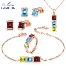 Ламон Настоящее серебро 925 пробы натуральный красный гранат Голубой Топаз Зеленый Ювелирные изделия из перидота наборы для женщин свадебный подарок V012-1