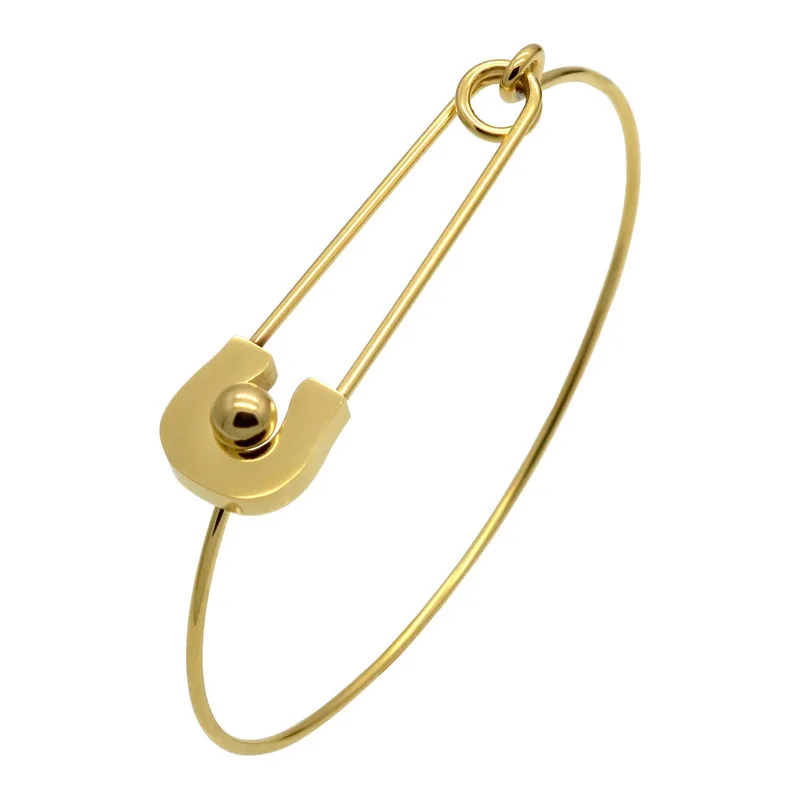 

Personality Vintage Simple Stainless Steel Metal Plain Nautical Pin Wire Bangle Thin Gold Colour Bracelet For Birthday Gift
